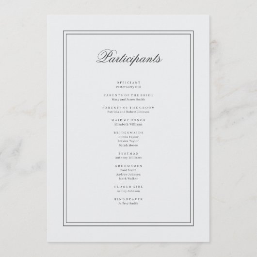 Elegant Simple Classic White Wedding Programma (Achterkant)