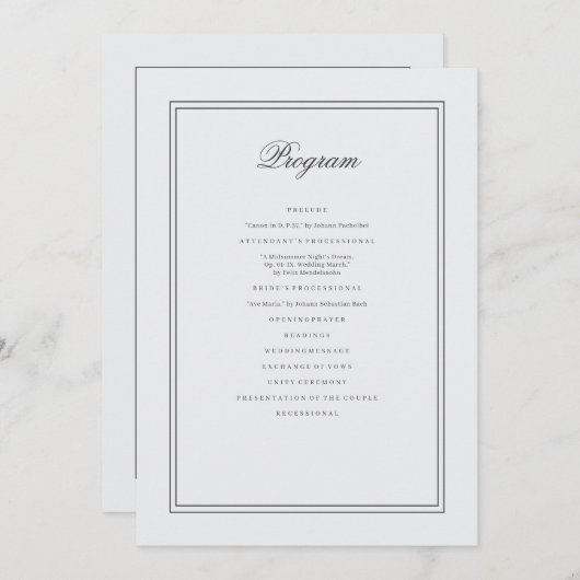 Elegant Simple Classic White Wedding Programma (Voorkant / Achterkant)