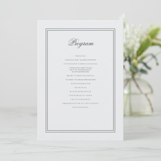 Elegant Simple Classic White Wedding Programma (Staand voorkant)