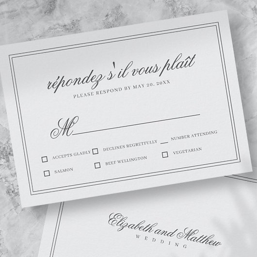 Elegant Simple Classic White Wedding RSVP Kaartje