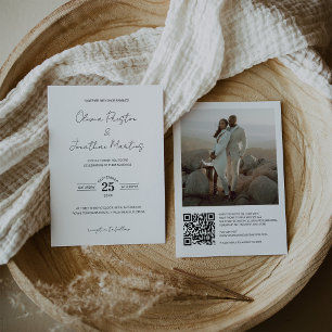 Élégant simple code QR Faire-part de mariage photo