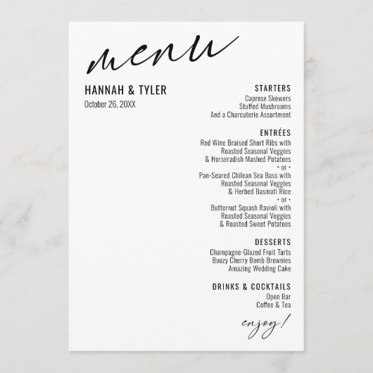Elegant Simple Contemmodern Typografie Black White Menu (Voorkant)