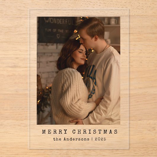 Elegant Simple Couple Photo Christmas Card Acryl Uitnodigingen (Voorkant)