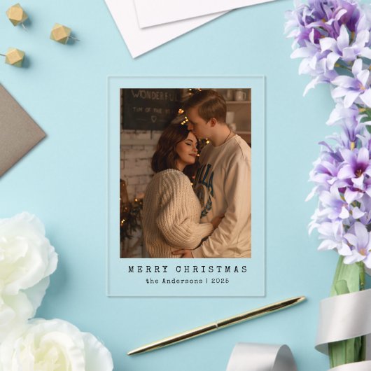 Elegant Simple Couple Photo Christmas Card Acryl Uitnodigingen (Insitu (Huwelijk))