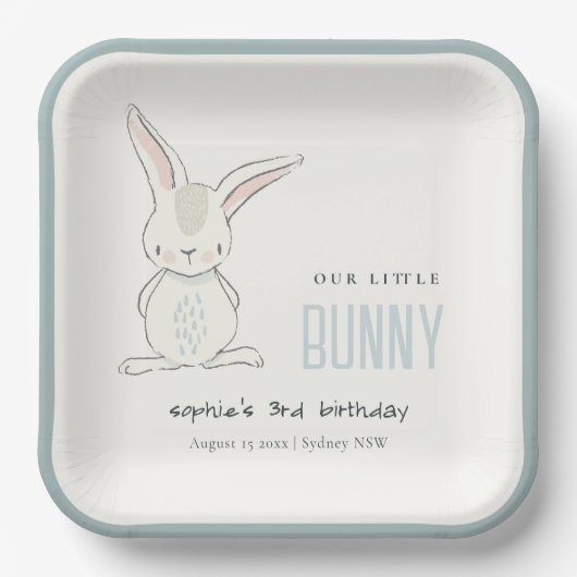 Elegant Simple Cute Blue Bunny boys Birthday Papieren Bordje (Voorkant)