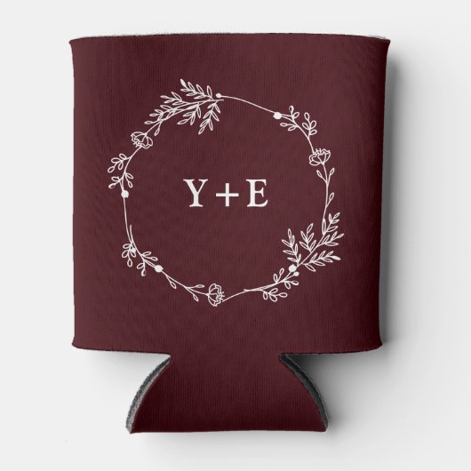 Elegant Simple Deep Burgundy Monogrammed Wedding Blikjeskoeler (Voorkant)