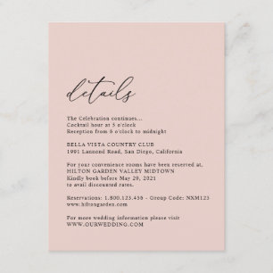Elegant Simple Dusty Roos Wedding Details Informatiekaartje