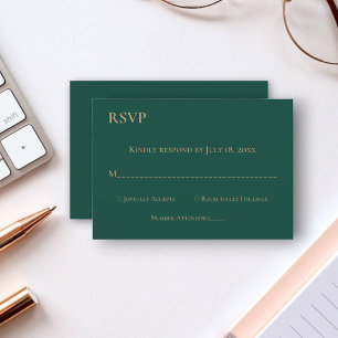 Elegant Simple Emerald Green Gold Monogram Weddens RSVP Kaartje