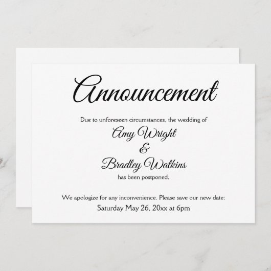 Élégant, simple et reporté Faire-part Mariage (Devant / Derrière)