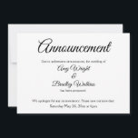 Élégant, simple et reporté Faire-part Mariage<br><div class="desc">Voici une carte simple et élégante pour avertir vos invités s'il est nécessaire de changer votre date de mariage. Utilisez les champs modèles pour ajouter vos détails personnels et faire de ce design unique et moderne votre propre. L'arrière - plan blanc peut être changé à n'importe quelle couleur que vous...</div>