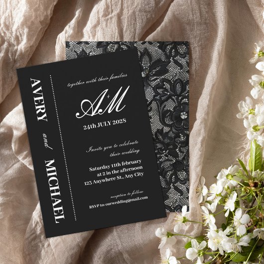 Élégant simple Faire-part de mariage de dentelle d