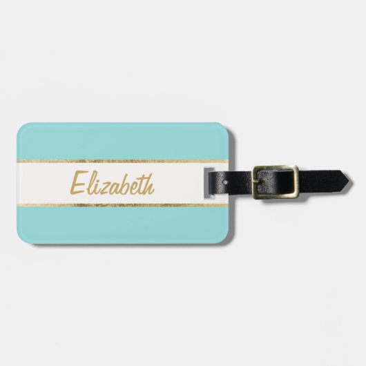 Elegant & Simple Faux Gold en Blue Monogram Bagagelabel (Voorkant horizontaal)