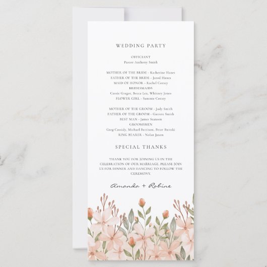 Élégant Simple Fleur sauvage Mariage Programmes (Dos)