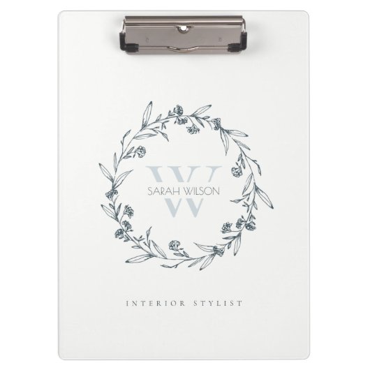 Elegant Simple Floral Laurel Wreate Monogram Klembord (Voorkant)