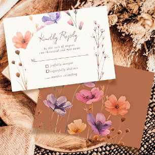 Élégant Simple Floral Mocha Mariage RSVP Réponse