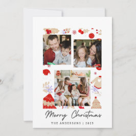Elegant Simple Frame Christmas Family 3 Photo Feestdagenkaart
