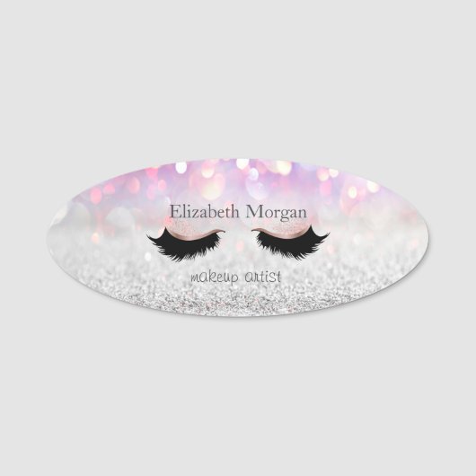 Elegant Simple Glitter Bokeh Faux Lashes Naamplaatje (Voorkant)