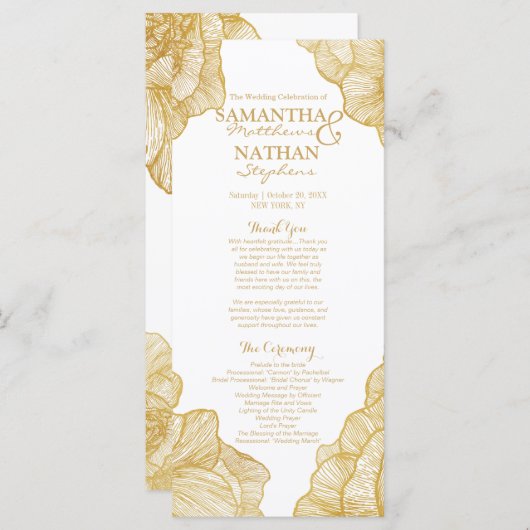Élégant Simple Gold Floral programmes de mariage (Devant / Derrière)