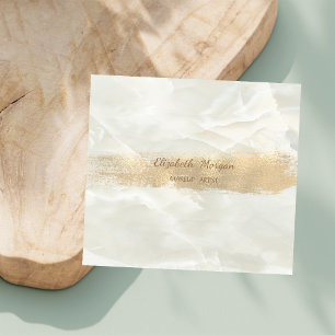 Elegant Simple Gold Foil Brush Stroke, White marbl Vierkante Visitekaartje