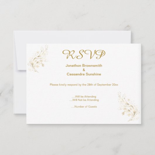 ELEGANT SIMPLE GOLD LEAF GOLD REVERSE RSVP KAART (Voorkant)