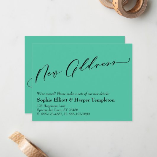 Elégant, Simple Green New Address Faire-part (Devant/Arrière en situation)