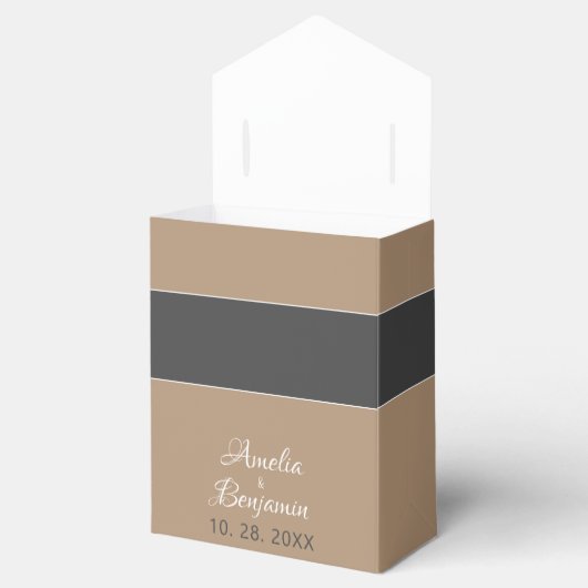 Elegant Simple Grey Beige Script Weddenschap Harte Bedankdoosjes (Geopend)