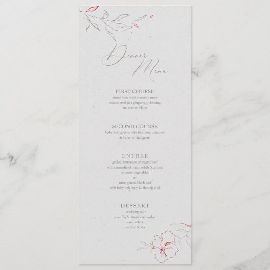 Elégant simple gris & fleurs rouges Menu du dîner (Devant)