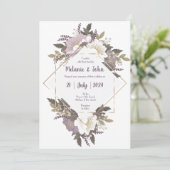 Elegant & Simple Lila flower Wedding Invite Kaart (Staand voorkant)