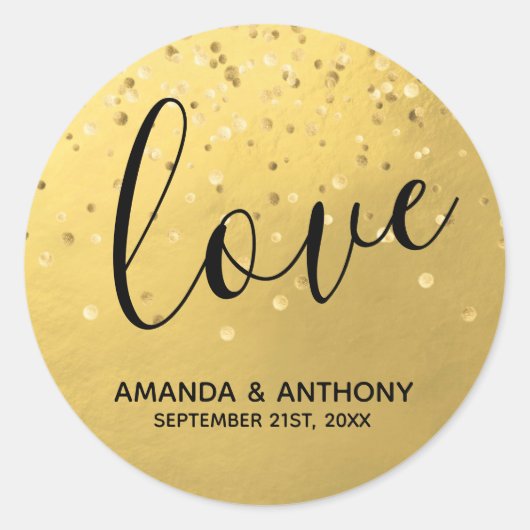 Elegant Simple LOVE Faux Gold Foil Weddenschappen Ronde Sticker (Voorkant)
