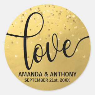 Elegant Simple LOVE Faux Gold Foil Weddenschappen Ronde Sticker