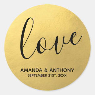 Elegant Simple LOVE Faux Gold Foil Weddenschappen Ronde Sticker