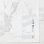 Elegant Simple Marble Stone Blue Name Monogram Wijn Etiket (Enkel label)