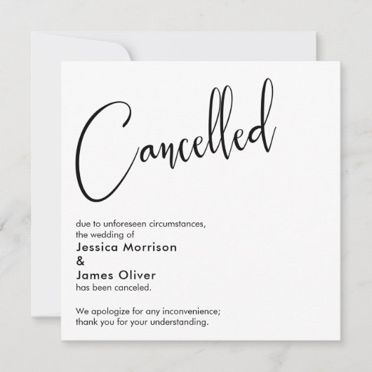 Élégant, simple Mariage Annulé Faire-part (Devant)