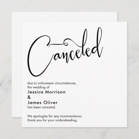 Élégant, simple Mariage Annulé Faire-part (Devant / Derrière)