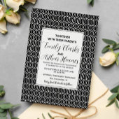 Elegant Simple Minimal Black & White Art Deco Wedd Kaart