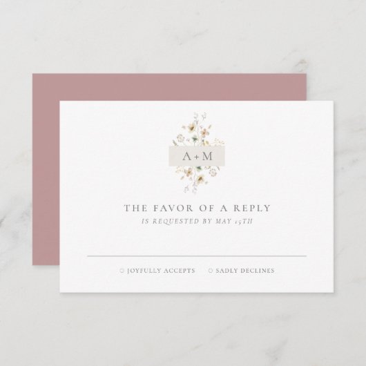 Elegant Simple Minimal Monogram Wedding RSVP Kaart (Voorkant / Achterkant)
