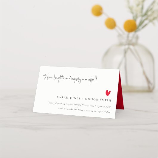 Elegant Simple Minimal Red Heart Script Weddenscha (Voorkant)