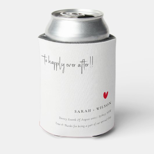 Elegant Simple Minimal Red Heart Script Weddenscha Blikjeskoeler (Blikje Achterkant)