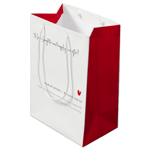Elegant Simple Minimal Red Heart Script Weddenscha Medium Cadeauzakje (Achterkant Gekanteld)