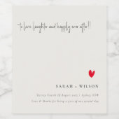 Elegant Simple Minimal Red Heart Script Weddenscha Wijn Etiket (Enkel label)