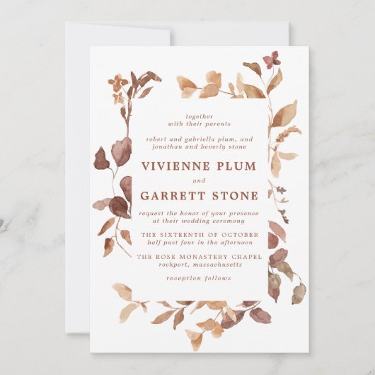 Elegant Simple Minimalist Fall Leaves Wedding Kaart (Voorkant)