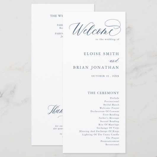 Elegant Simple Minimalist Modern Wedding Programma (Voorkant / Achterkant)