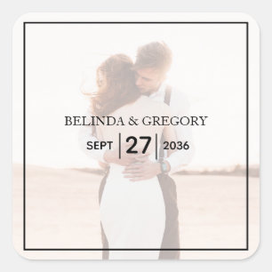 Elegant Simple Minimalist Photo Wedding Vierkante Sticker