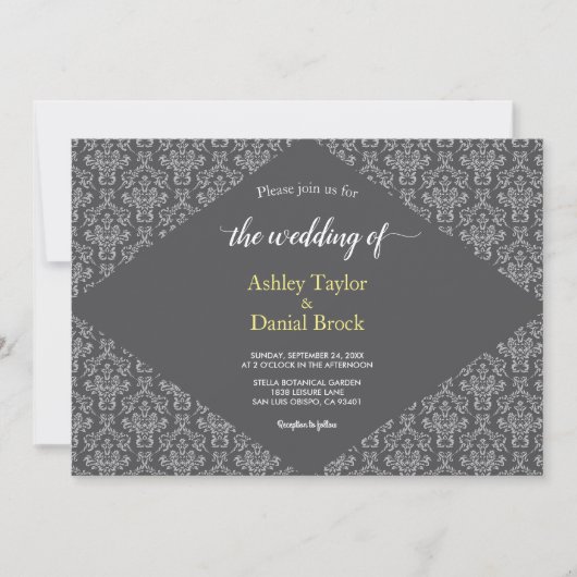 Elegant Simple Minimalist Script Damask Wedding Kaart (Voorkant)