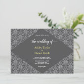 Elegant Simple Minimalist Script Damask Wedding Kaart (Staand voorkant)