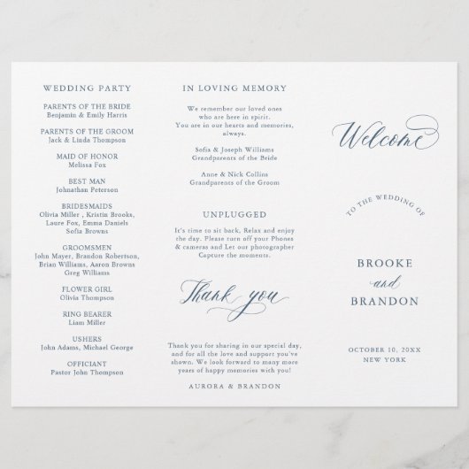 Élégant Simple Minimaliste Programme de Mariage Mo (Devant)