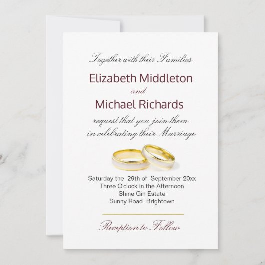Elegant Simple Modern Gold Rings Wedding Kaart (Voorkant)