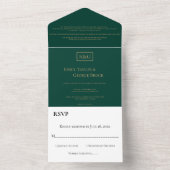 Elegant Simple Modern Green Gold Monogram Weddensc All In One Uitnodiging (Binnen)