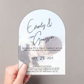 Elegant Simple Modern Minimalist Photo Wedding Acryl Uitnodigingen (Insitu (Draagbaar))