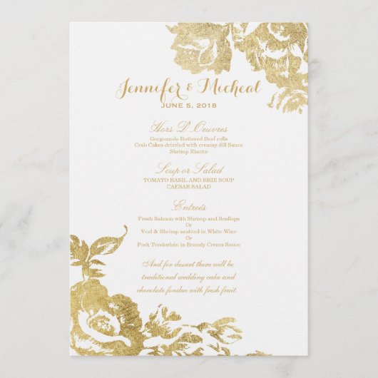Elegant Simple Moderne Roos Floral Gold Menu (Voorkant)